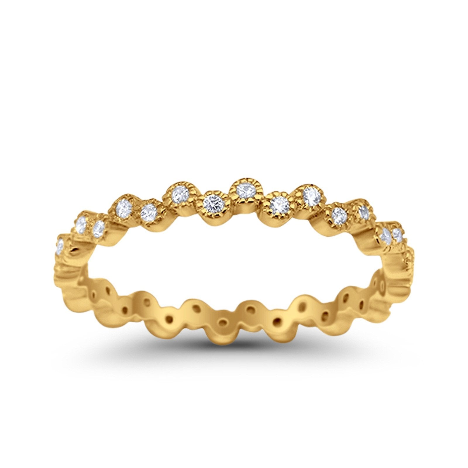 Full Eternity Stackable Band Ring Round Simulated CZ 925 Sterling Silver