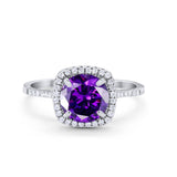 Halo Wedding Engagement Ring Round Simulated Cubic Zirconia 925 Sterling Silver