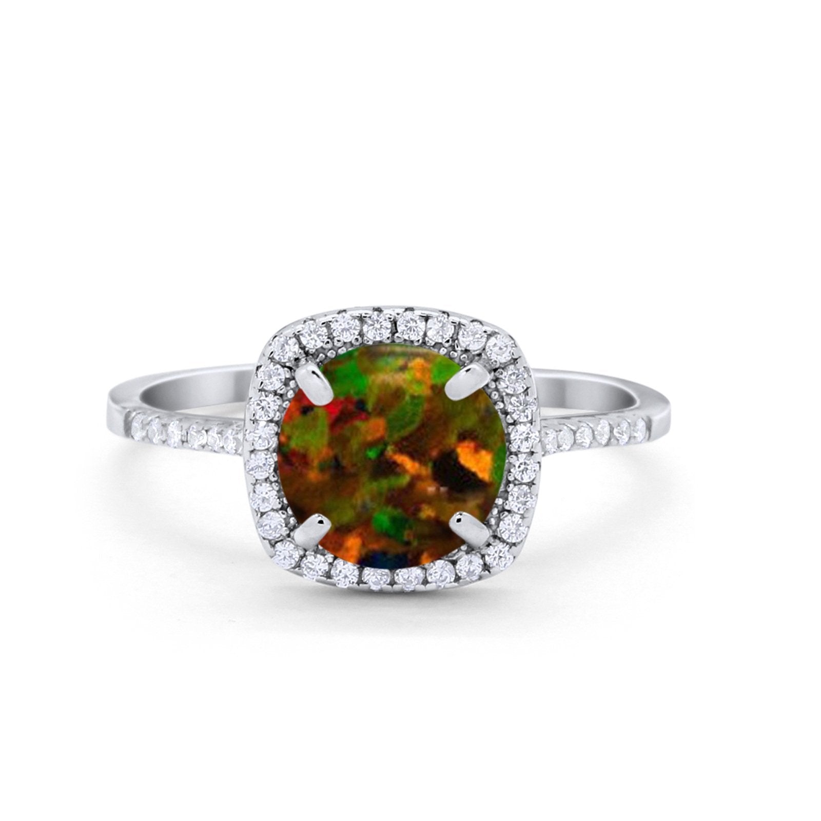 Halo Wedding Engagement Ring Round Simulated Cubic Zirconia 925 Sterling Silver