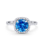 Halo Wedding Engagement Ring Round Simulated Cubic Zirconia 925 Sterling Silver