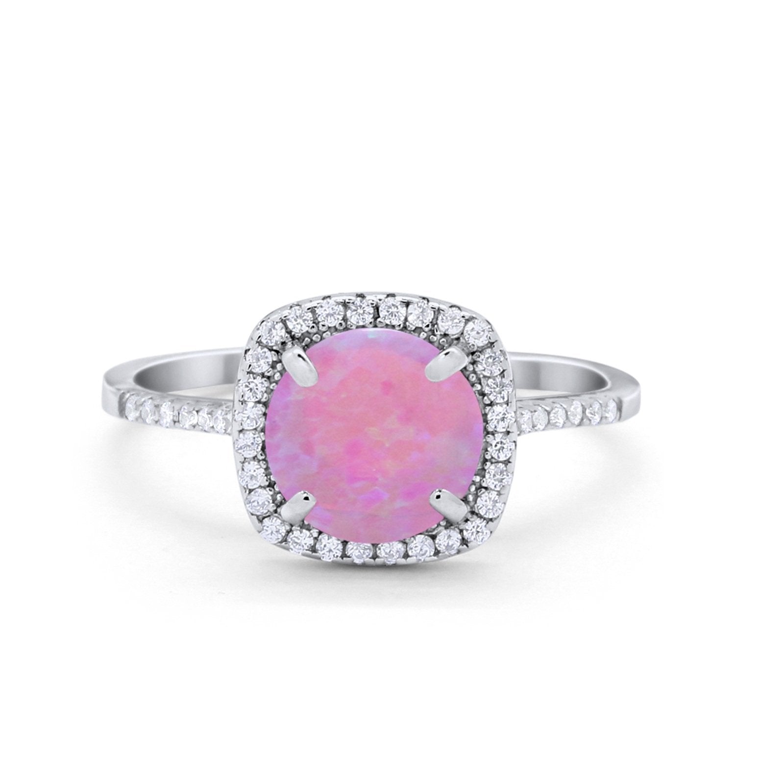 Halo Wedding Engagement Ring Round Simulated Cubic Zirconia 925 Sterling Silver