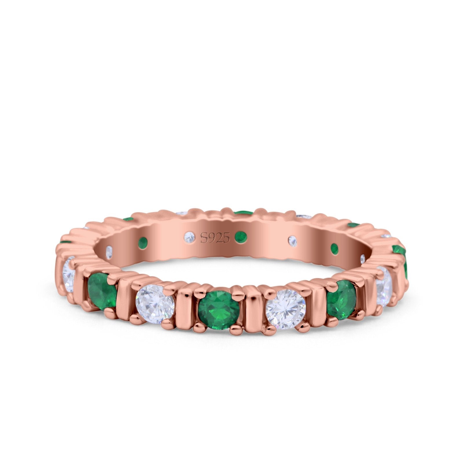 Full Eternity Stackable Ring Wedding Band Round Simulated Cubic Zirconia 925 Sterling Silver (3mm)