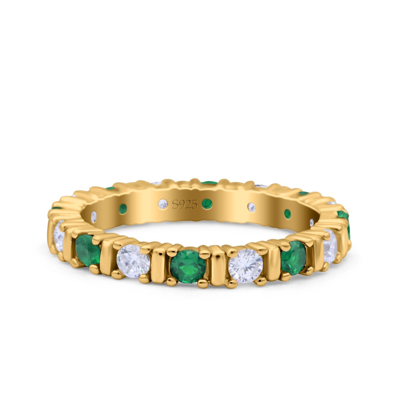 Full Eternity Stackable Ring Wedding Band Round Simulated Cubic Zirconia 925 Sterling Silver (3mm)