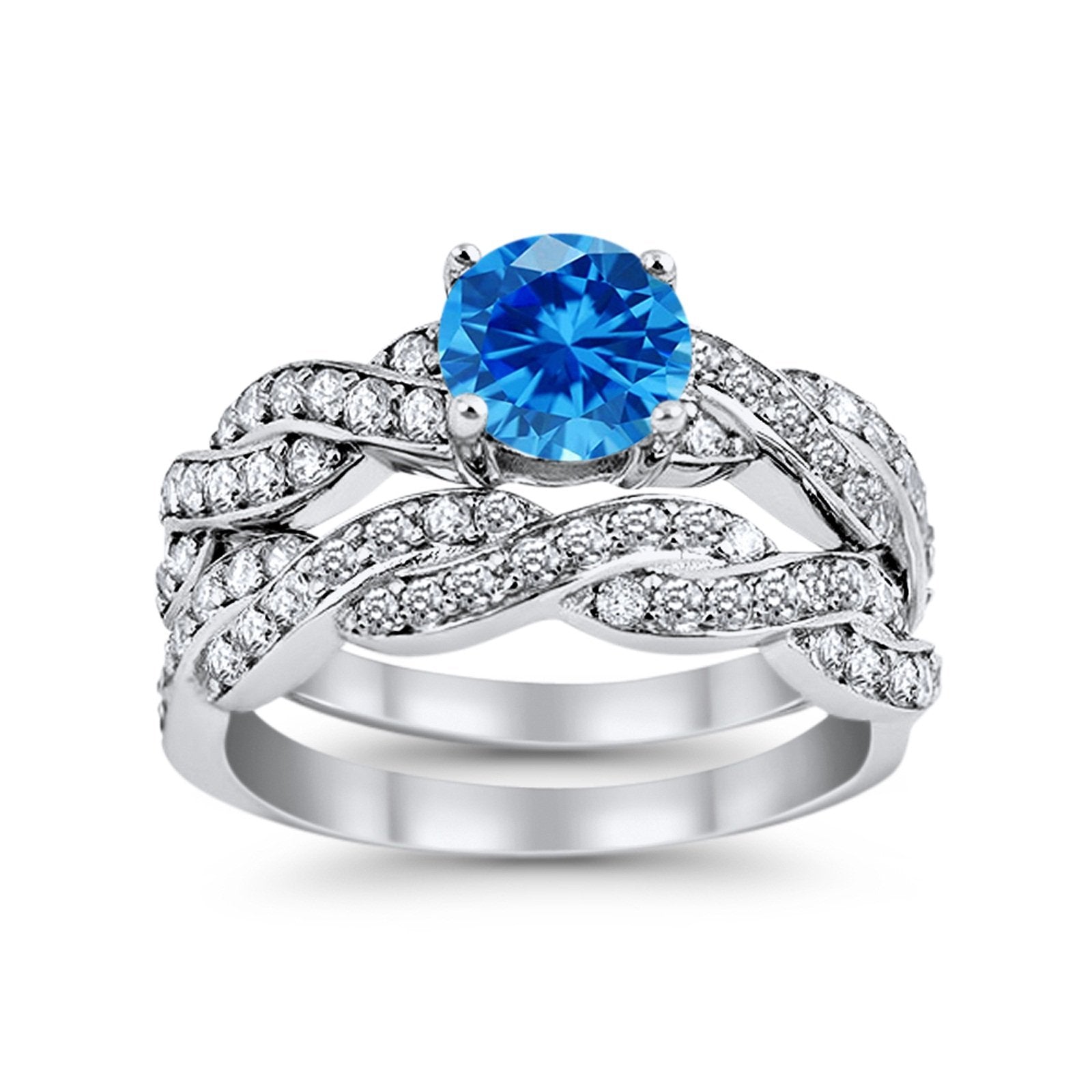 Art Deco Two Piece Braided Ring Simulated Cubic Zirconia 925 Sterling Silver