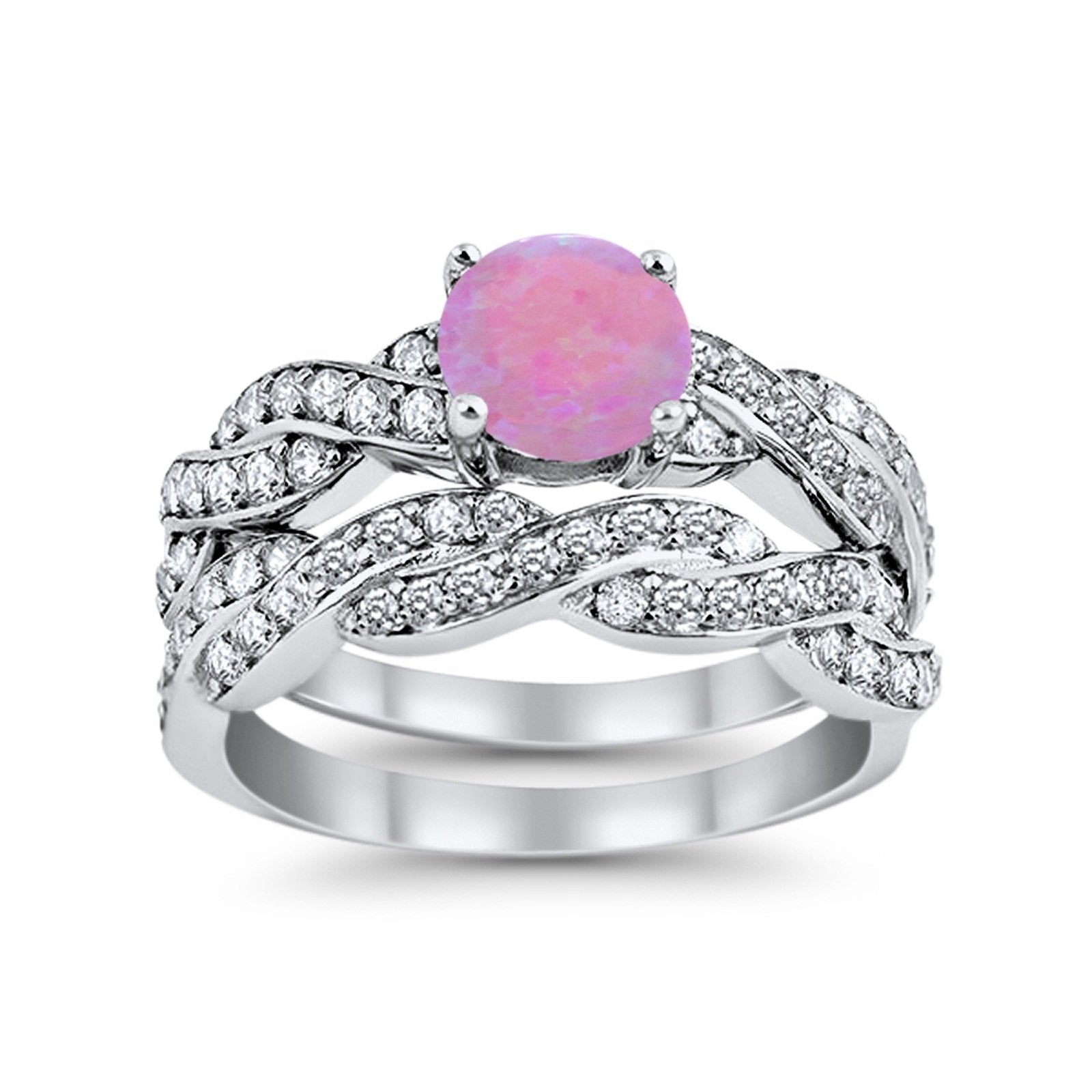 Art Deco Two Piece Braided Ring Simulated Cubic Zirconia 925 Sterling Silver