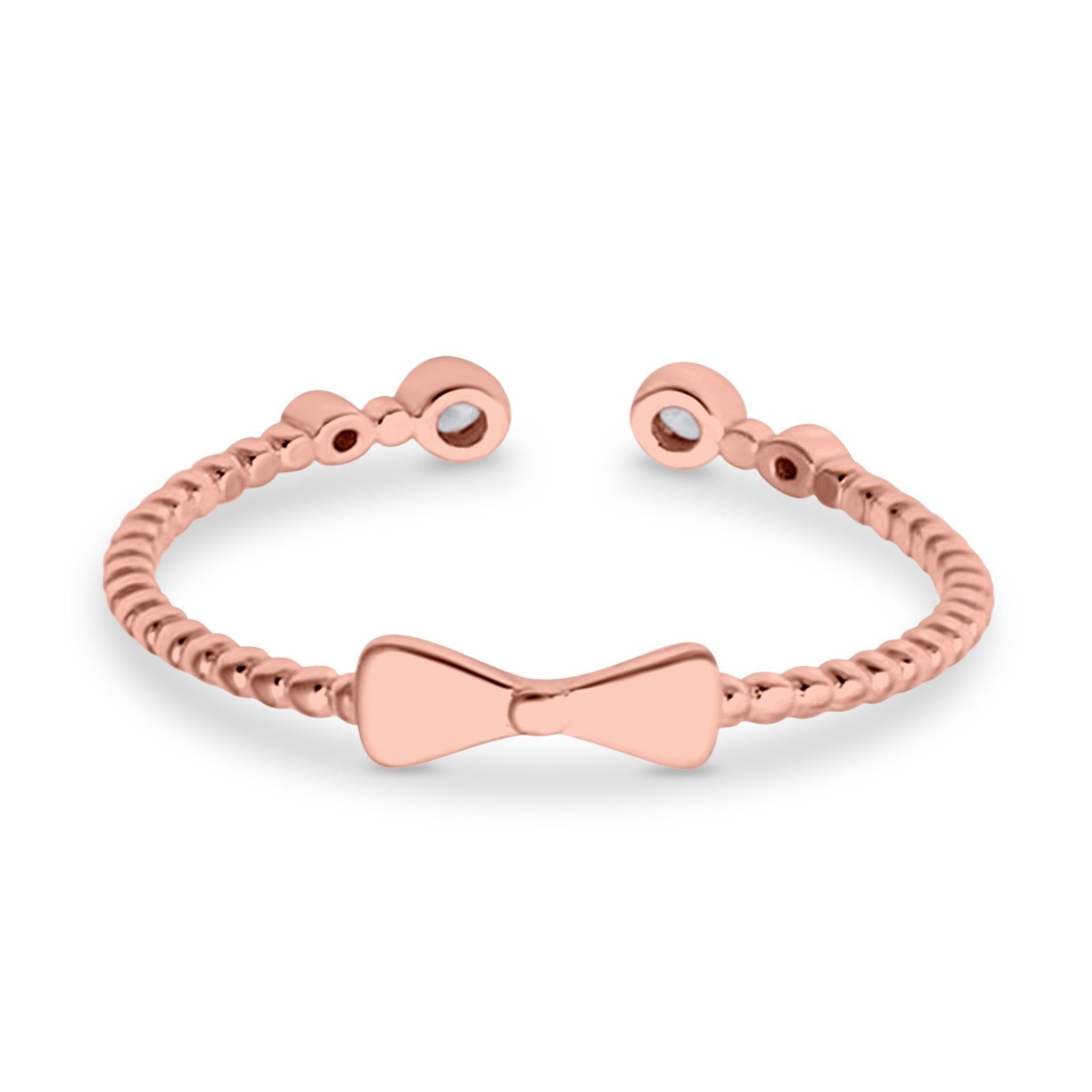 Rope Design Bow Ring Round Eternity Simulated Cubic Zirconia 925 Sterling Silver