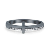 Sideway Cross Ring Round Eternity Simulated Cubic Zirconia 925 Sterling Silver