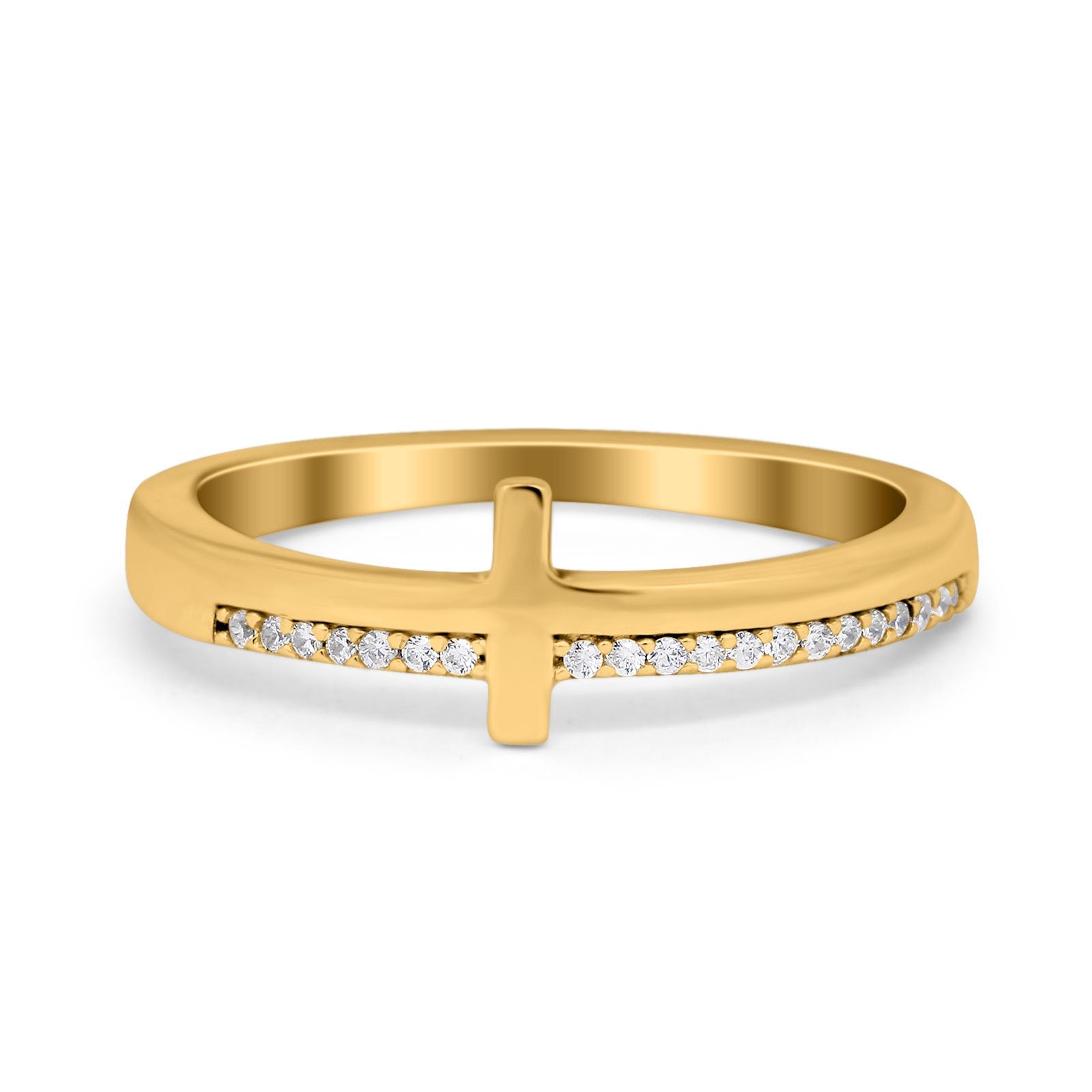 Sideway Cross Ring Round Eternity Simulated Cubic Zirconia 925 Sterling Silver