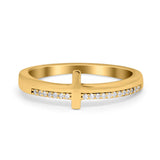 Sideway Cross Ring Round Eternity Simulated Cubic Zirconia 925 Sterling Silver