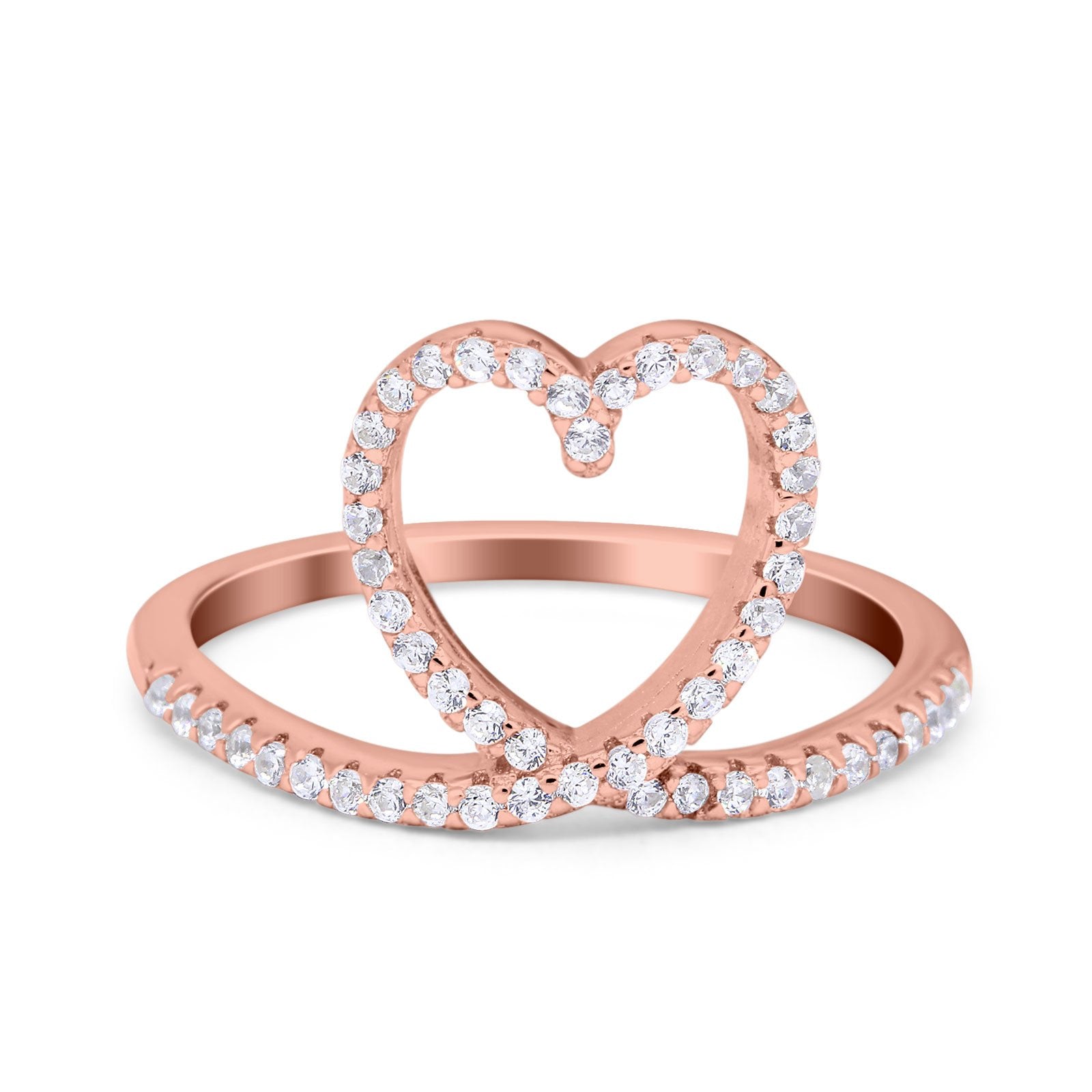 Heart Eternity Stackable Wedding Band Ring Round Simulated Cubic Zirconia 925 Sterling Silver