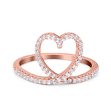 Heart Eternity Stackable Wedding Band Ring Round Simulated Cubic Zirconia 925 Sterling Silver