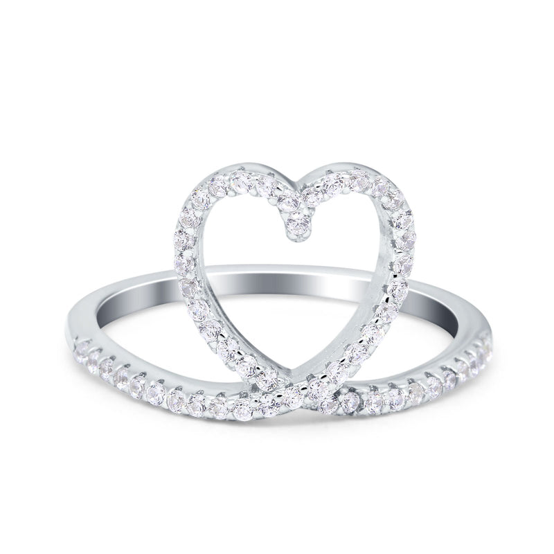 Heart Eternity Stackable Wedding Band Ring Round Simulated Cubic Zirconia 925 Sterling Silver