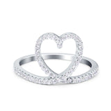 Heart Eternity Stackable Wedding Band Ring Round Simulated Cubic Zirconia 925 Sterling Silver