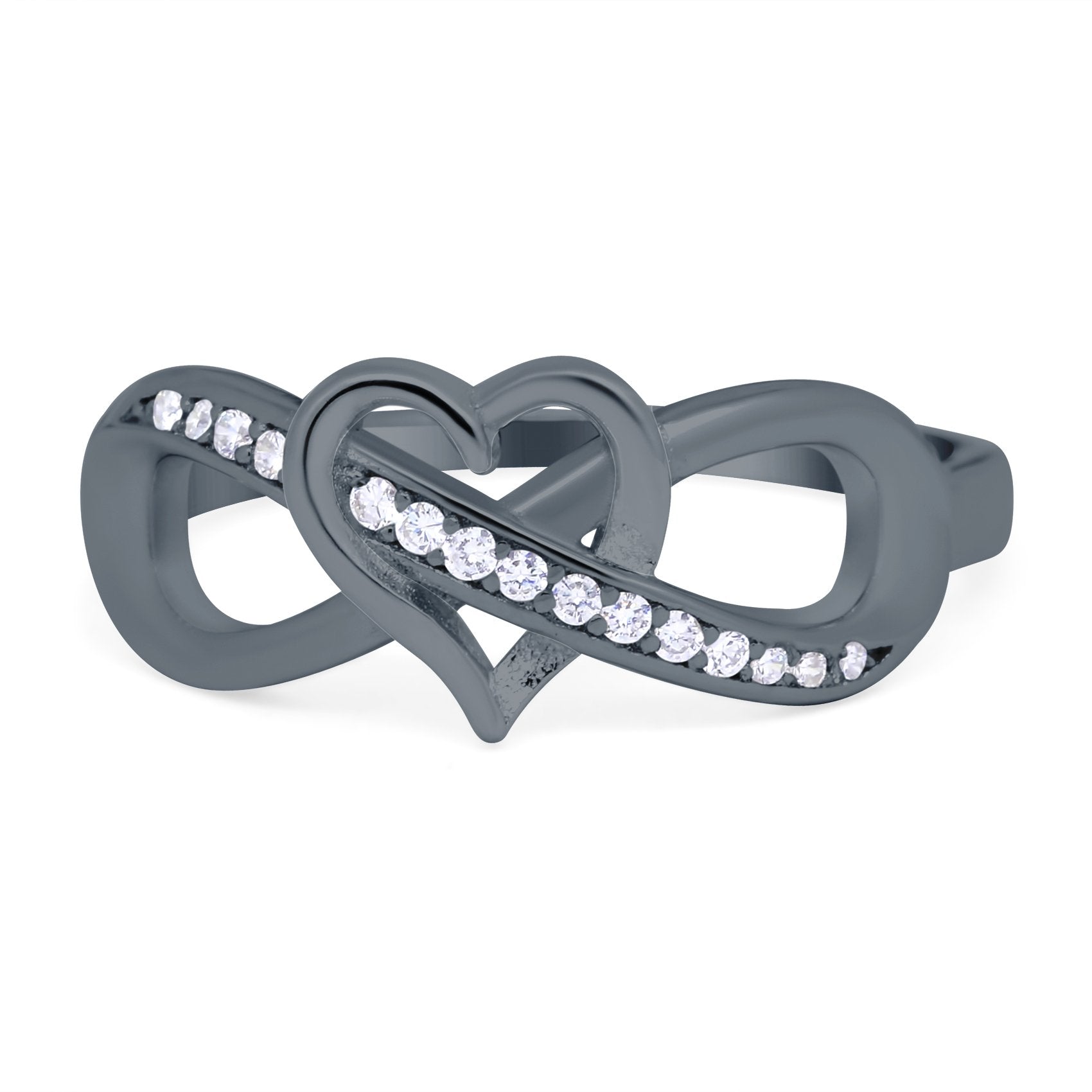 Infinity Two-Tone Heart Promise Ring Round Simulated Cubic Zirconia 925 Sterling Silver (8mm)