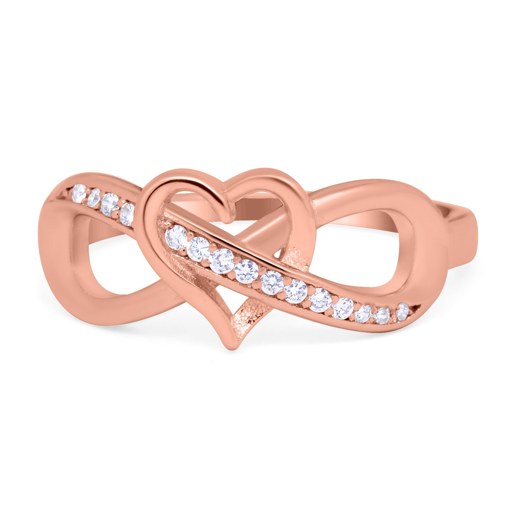 Infinity Two-Tone Heart Promise Ring Round Simulated Cubic Zirconia 925 Sterling Silver (8mm)