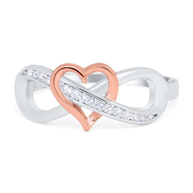 Infinity Two-Tone Heart Promise Ring Round Simulated Cubic Zirconia 925 Sterling Silver (8mm)