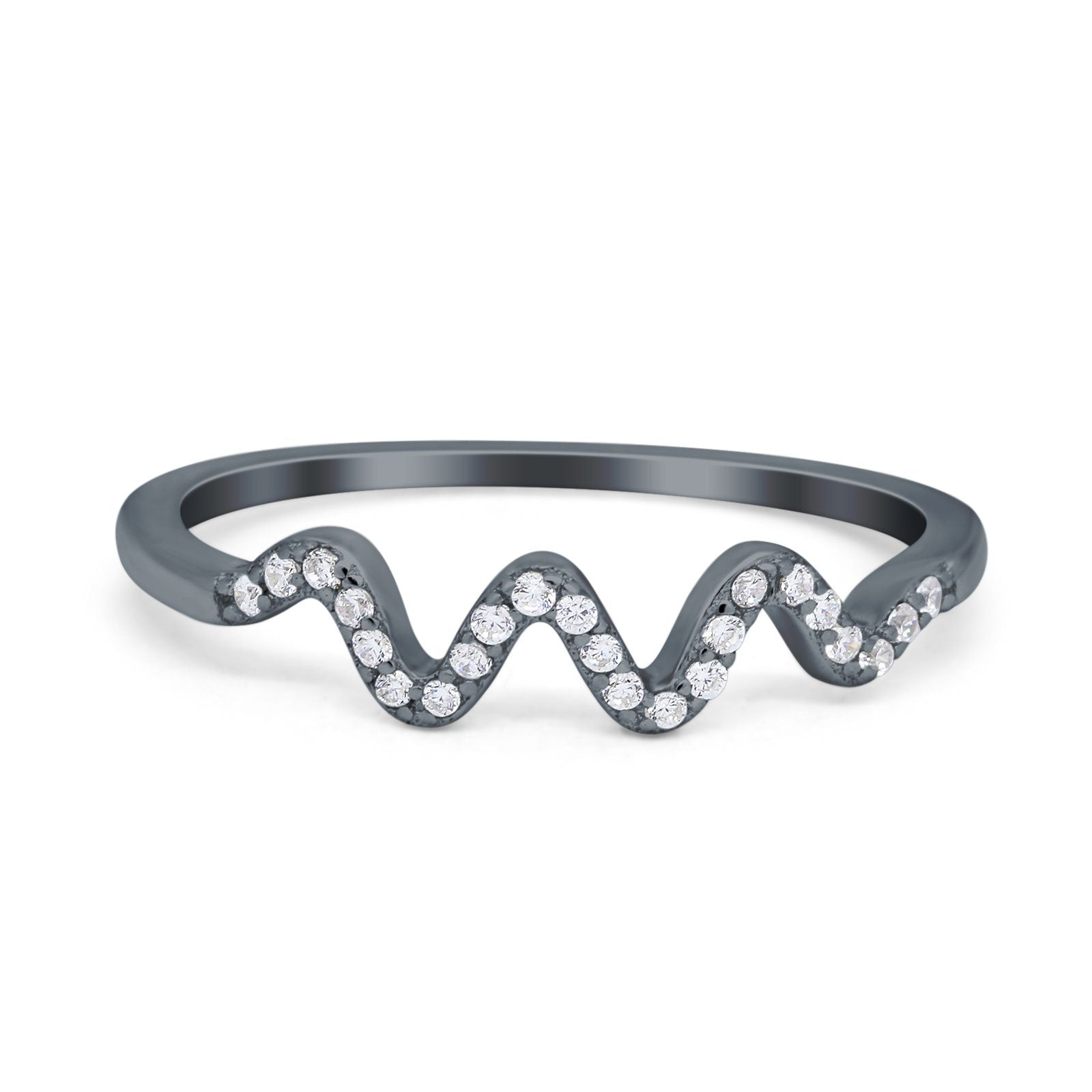 New Wave Band Ring Round Eternity Simulated Cubic Zirconia 925 Sterling Silver