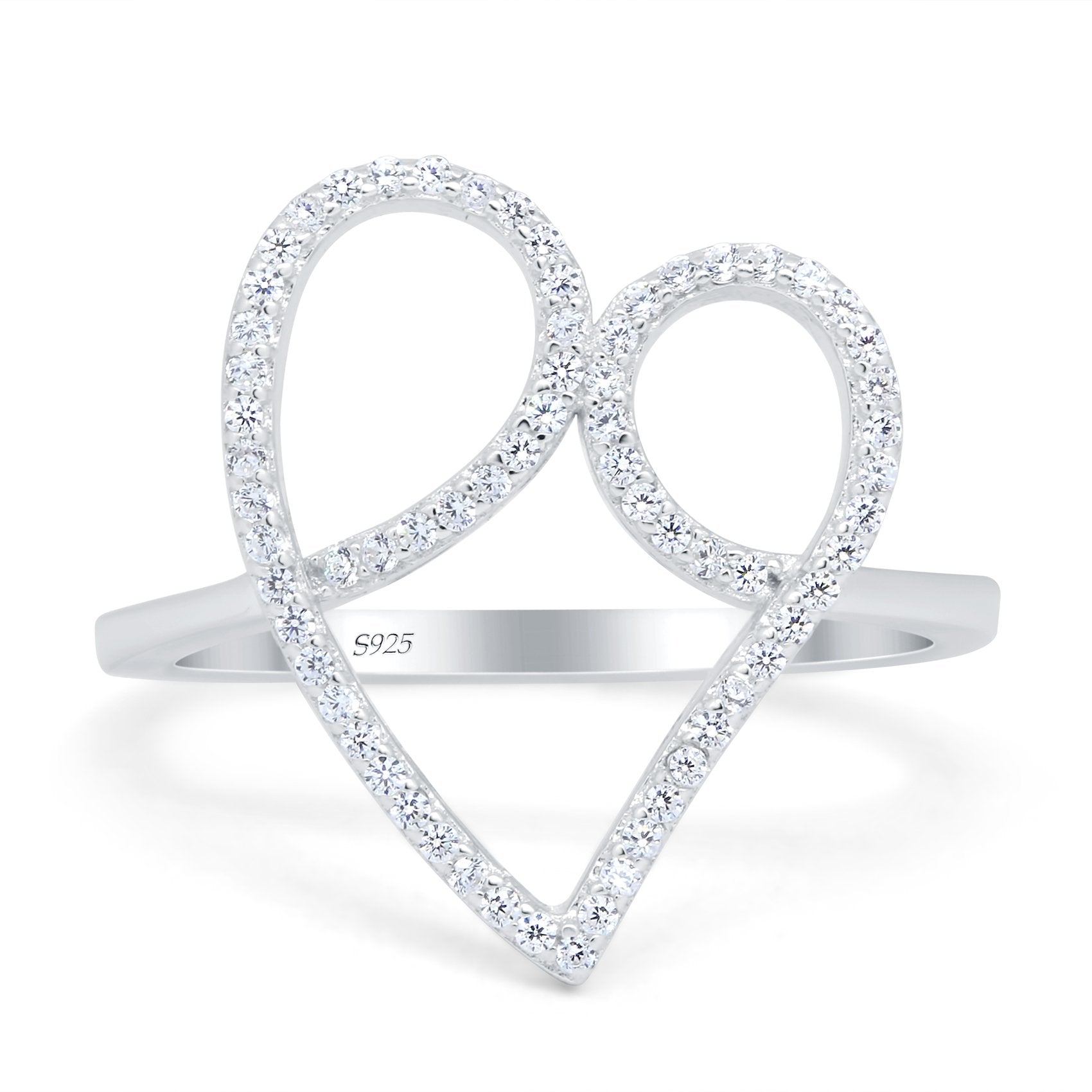 Swirl Heart Promise Ring Round Simulated Cubic Zirconia 925 Sterling Silver (19mm)