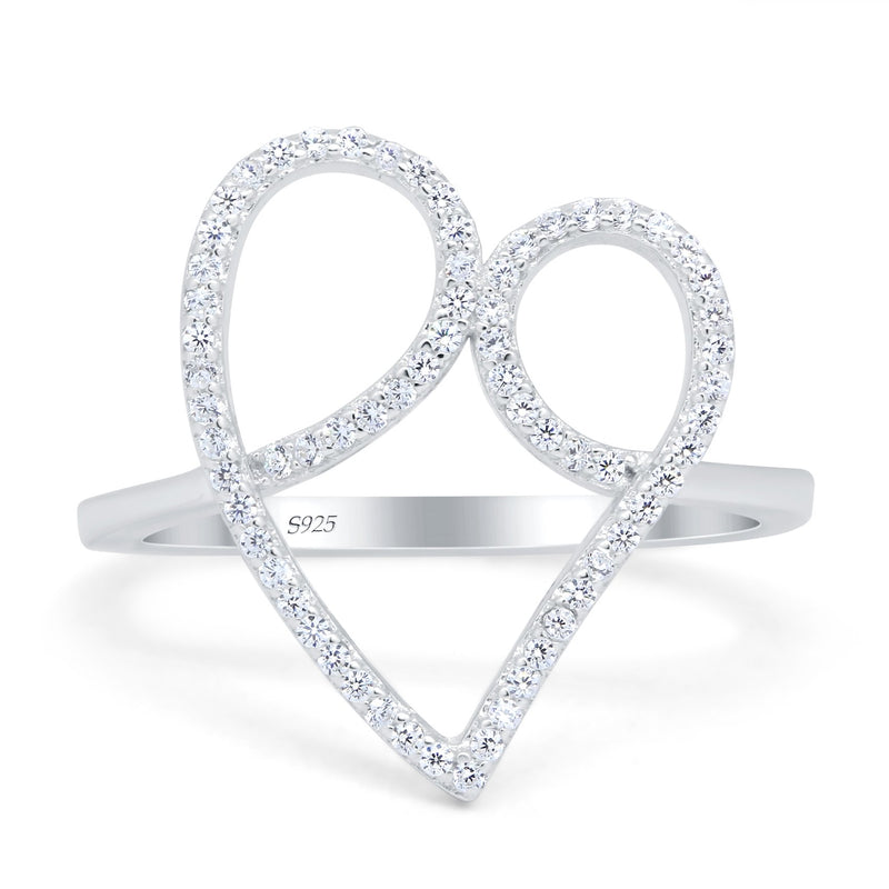 Swirl Heart Promise Ring Round Simulated Cubic Zirconia 925 Sterling Silver (19mm)