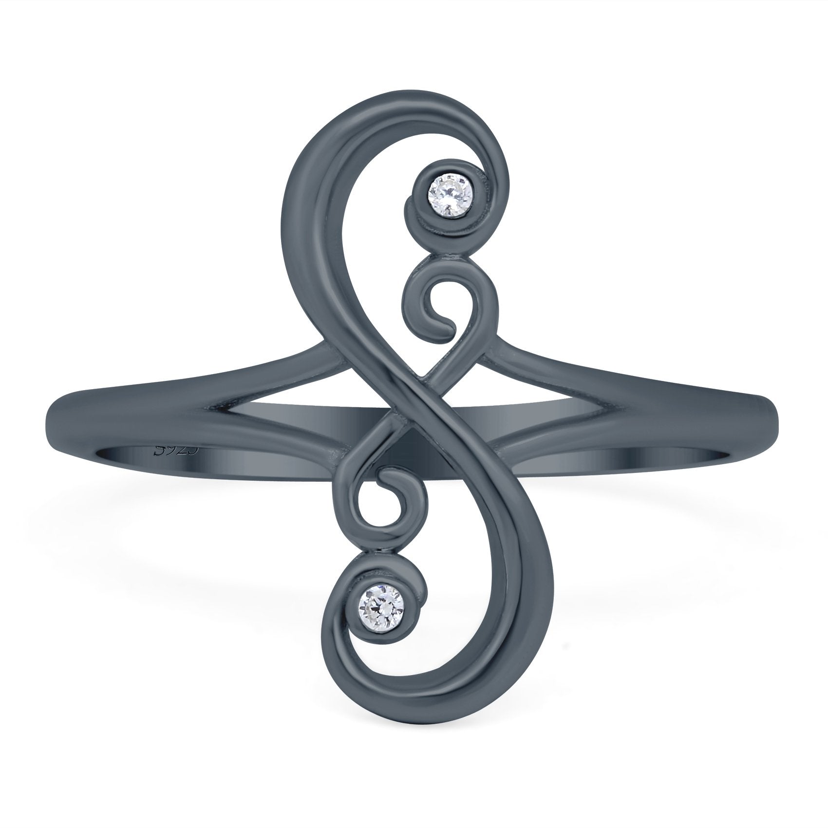 Fashion Swirl Filigree Design Ring Round Simulated Cubic Zirconia 925 Sterling Silver (17mm)