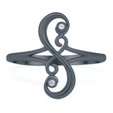 Fashion Swirl Filigree Design Ring Round Simulated Cubic Zirconia 925 Sterling Silver (17mm)