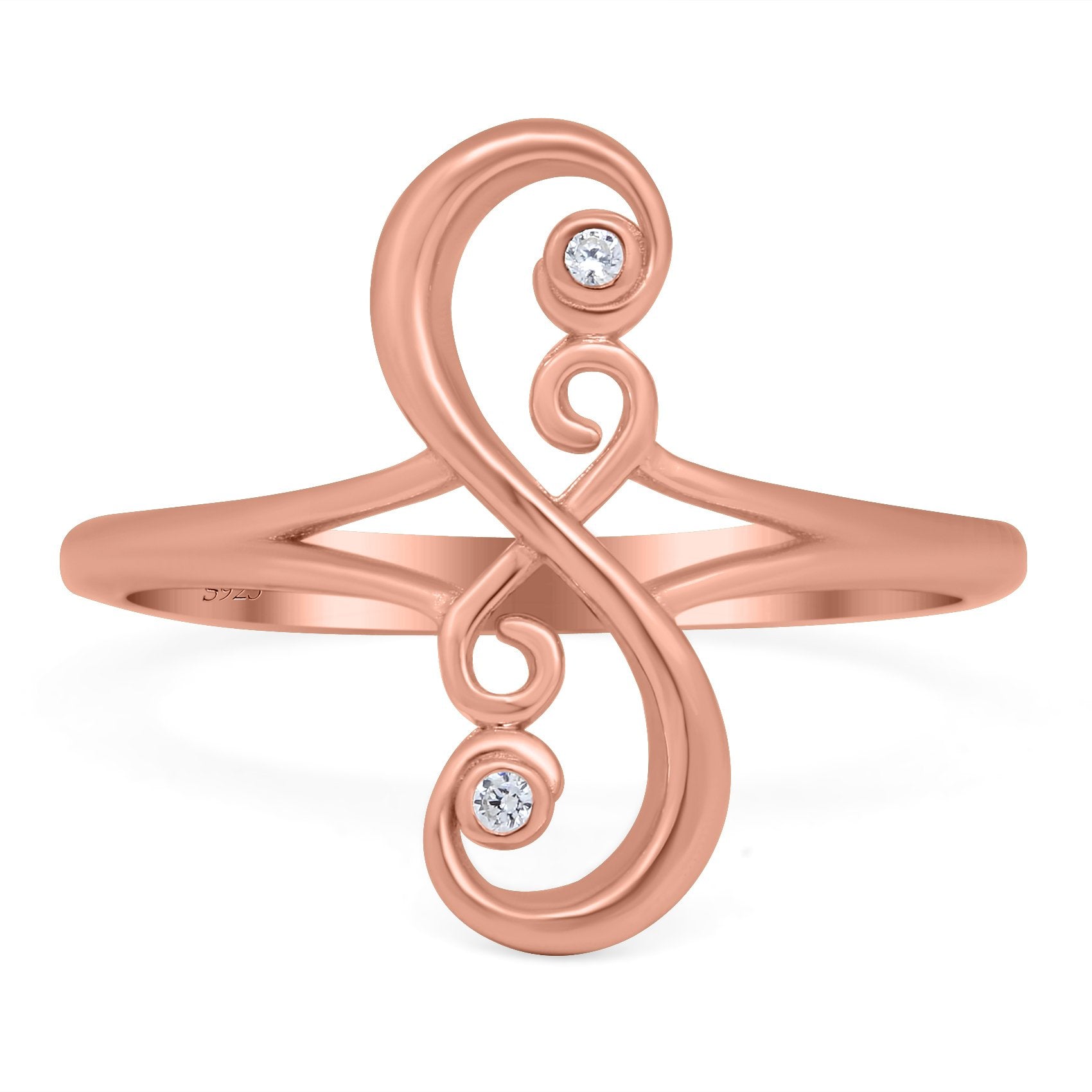 Fashion Swirl Filigree Design Ring Round Simulated Cubic Zirconia 925 Sterling Silver (17mm)