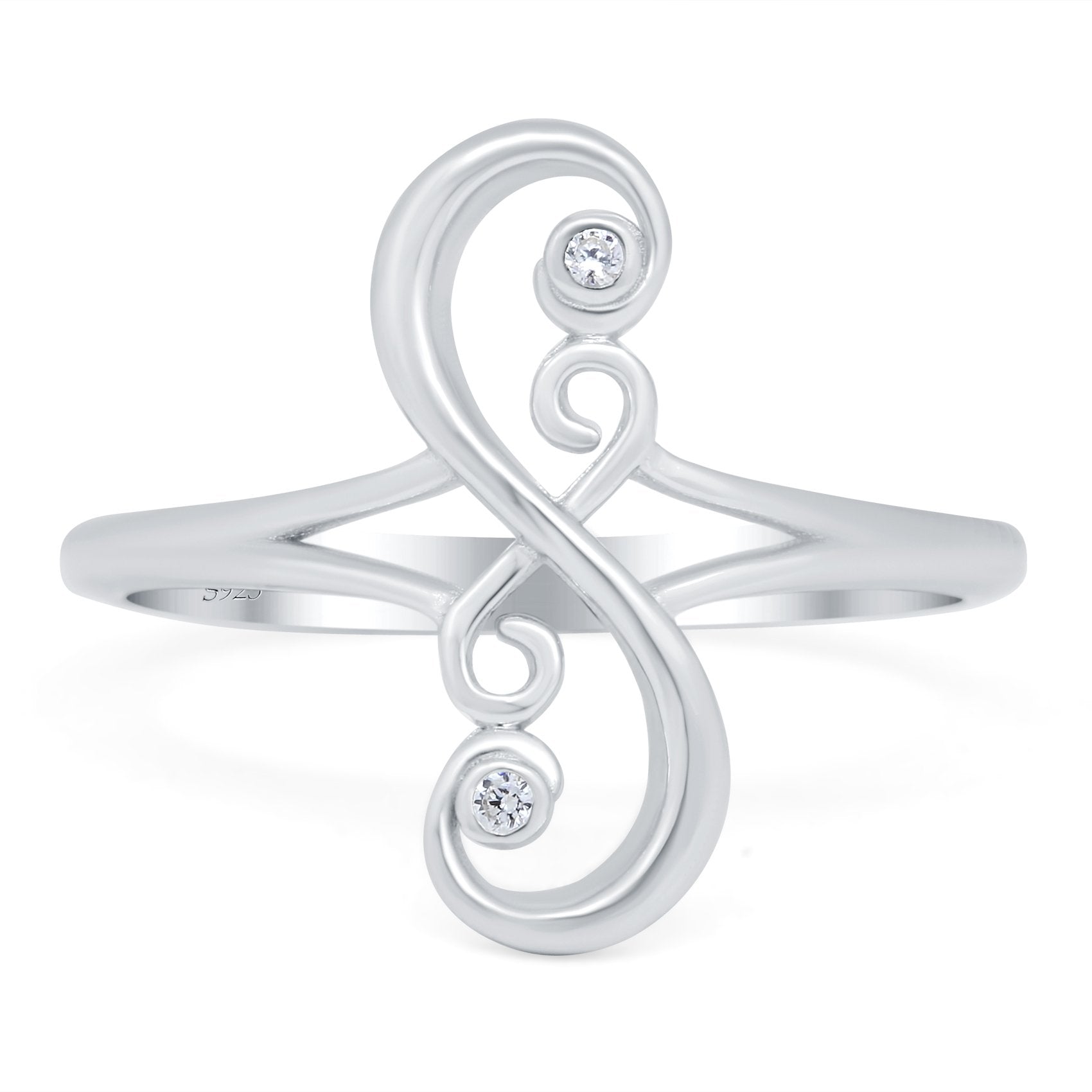 Fashion Swirl Filigree Design Ring Round Simulated Cubic Zirconia 925 Sterling Silver (17mm)
