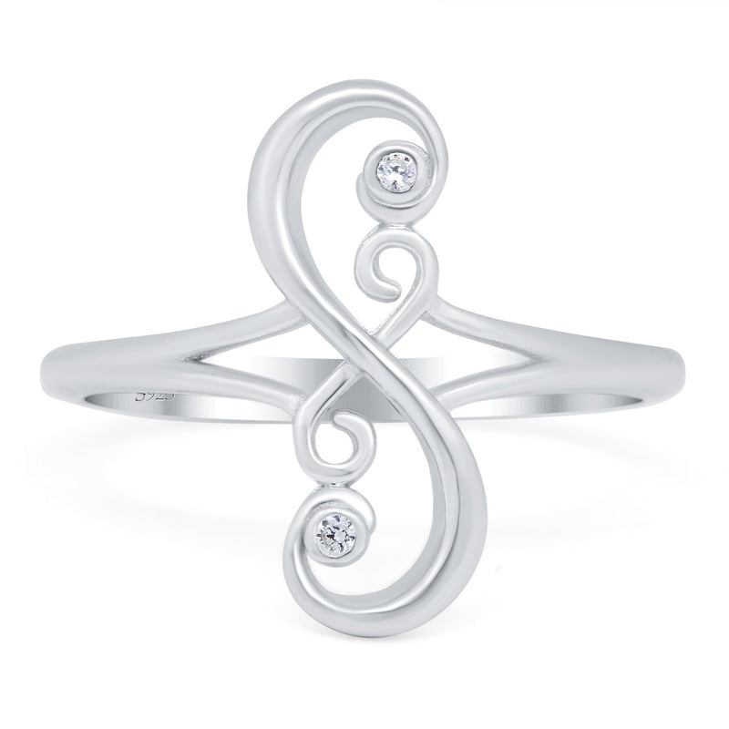 Fashion Swirl Filigree Design Ring Round Simulated Cubic Zirconia 925 Sterling Silver (17mm)