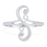 Fashion Swirl Filigree Design Ring Round Simulated Cubic Zirconia 925 Sterling Silver (17mm)