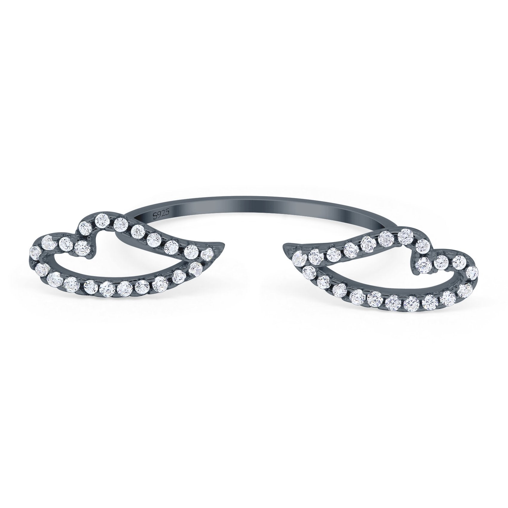 Angel Wings Ring Round Simulated Cubic Zirconia 925 Sterling Silver (6mm)