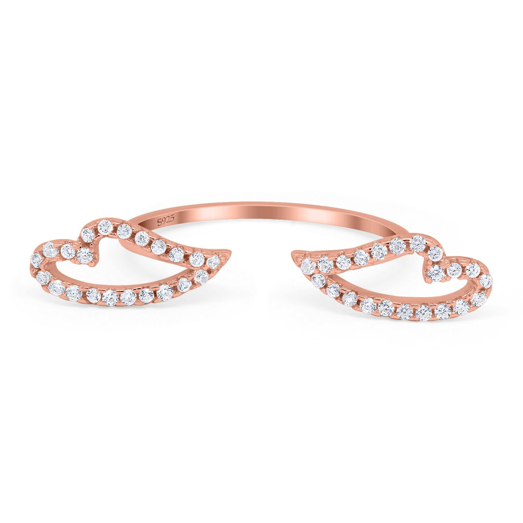 Angel Wings Ring Round Simulated Cubic Zirconia 925 Sterling Silver (6mm)