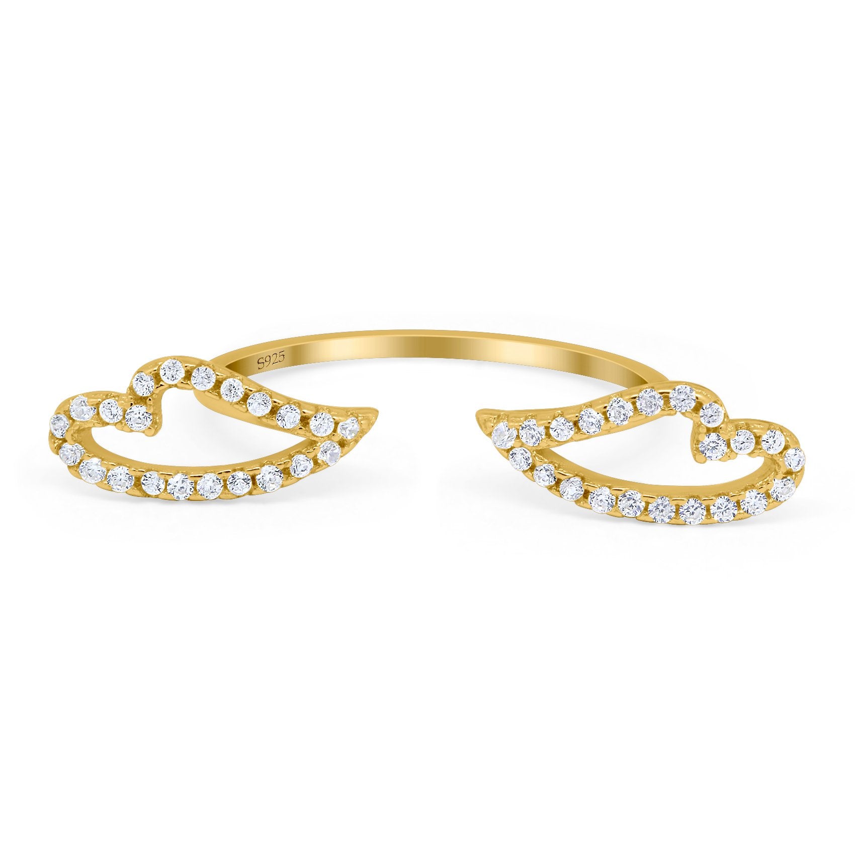 Angel Wings Ring Round Simulated Cubic Zirconia 925 Sterling Silver (6mm)