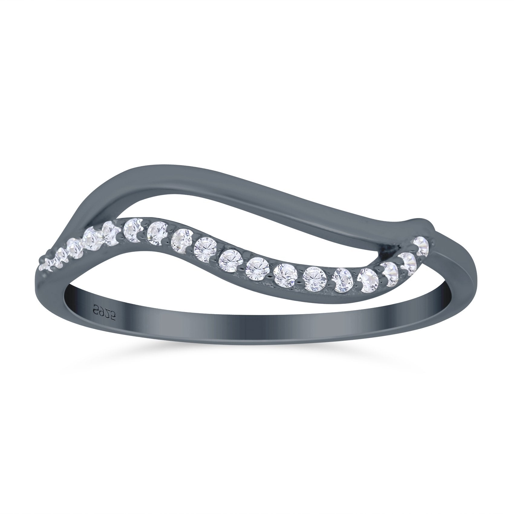 Wave Ring Half Eternity Round Simulated Cubic Zirconia 925 Sterling Silver (7mm)