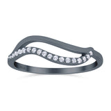 Wave Ring Half Eternity Round Simulated Cubic Zirconia 925 Sterling Silver (7mm)