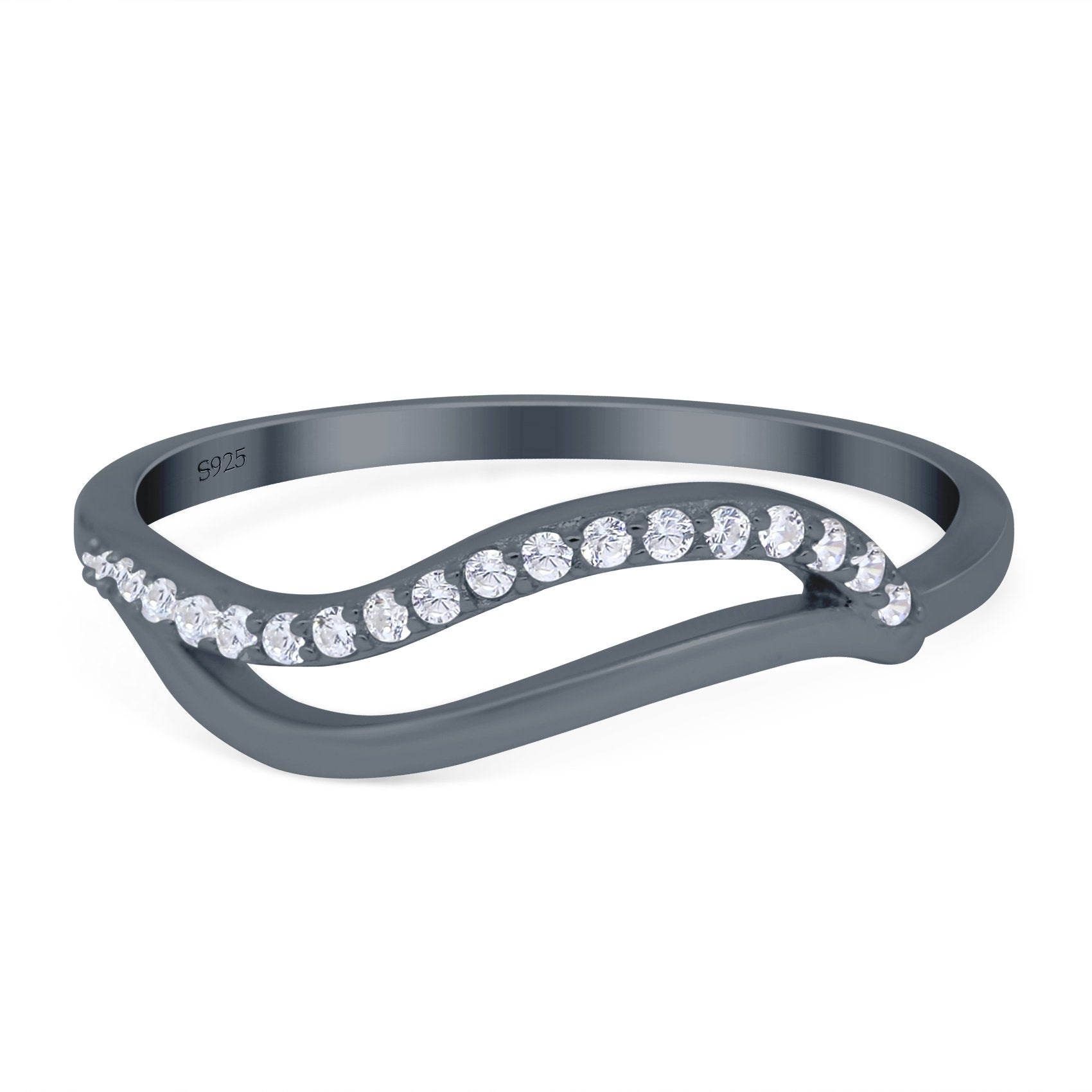 Wave Ring Half Eternity Round Simulated Cubic Zirconia 925 Sterling Silver (7mm)