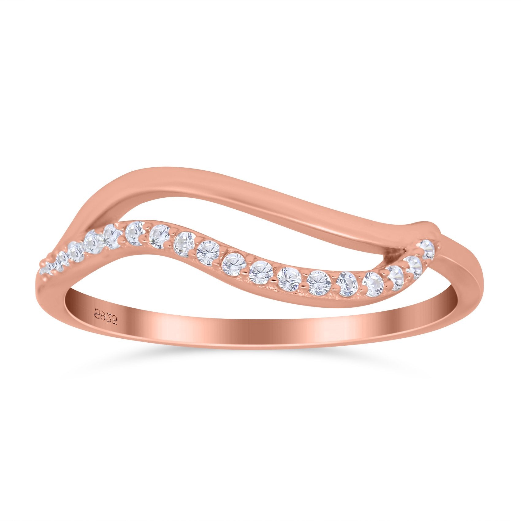 Wave Ring Half Eternity Round Simulated Cubic Zirconia 925 Sterling Silver (7mm)