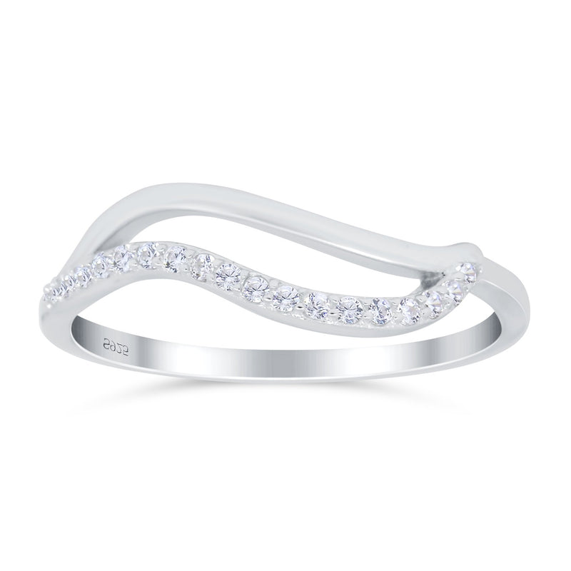 Wave Ring Half Eternity Round Simulated Cubic Zirconia 925 Sterling Silver (7mm)