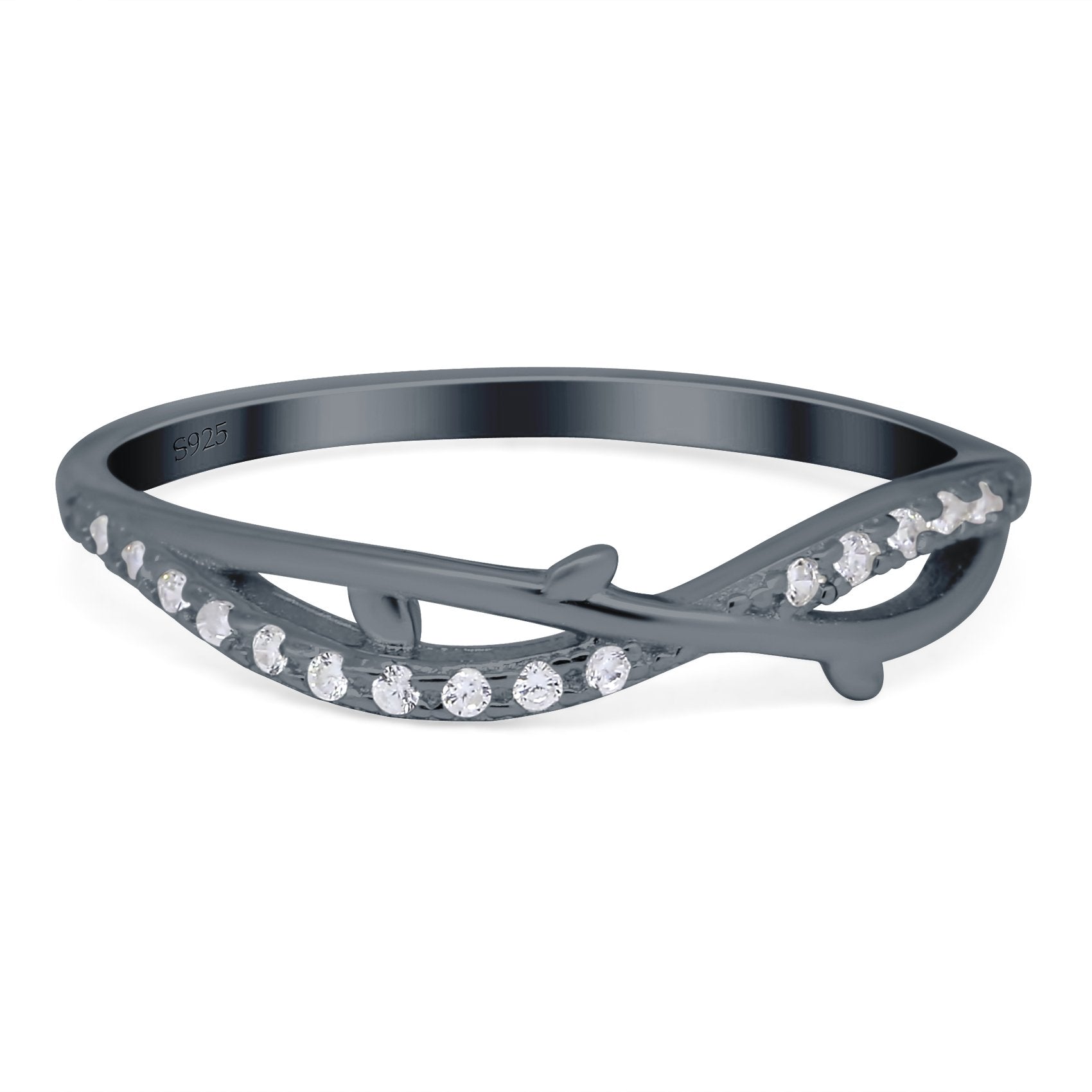 Fashion Crisscross Half Eternity Ring Band Round 4mm Simulated Cubic Zirconia 925 Sterling Silver