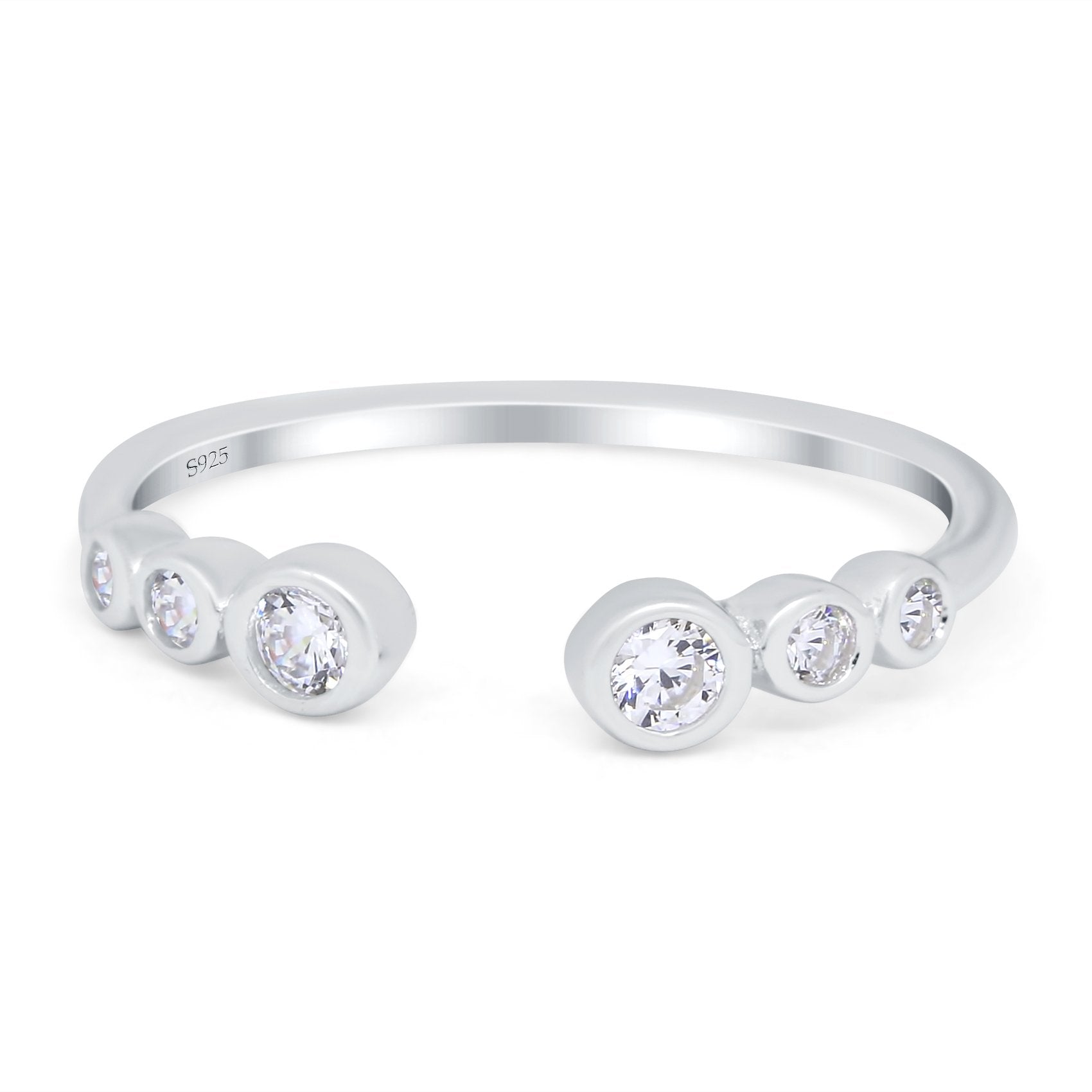 Half Eternity Ring Band Bezel Set Round Simulated Cubic Zirconia 925 Sterling Silver (4mm)