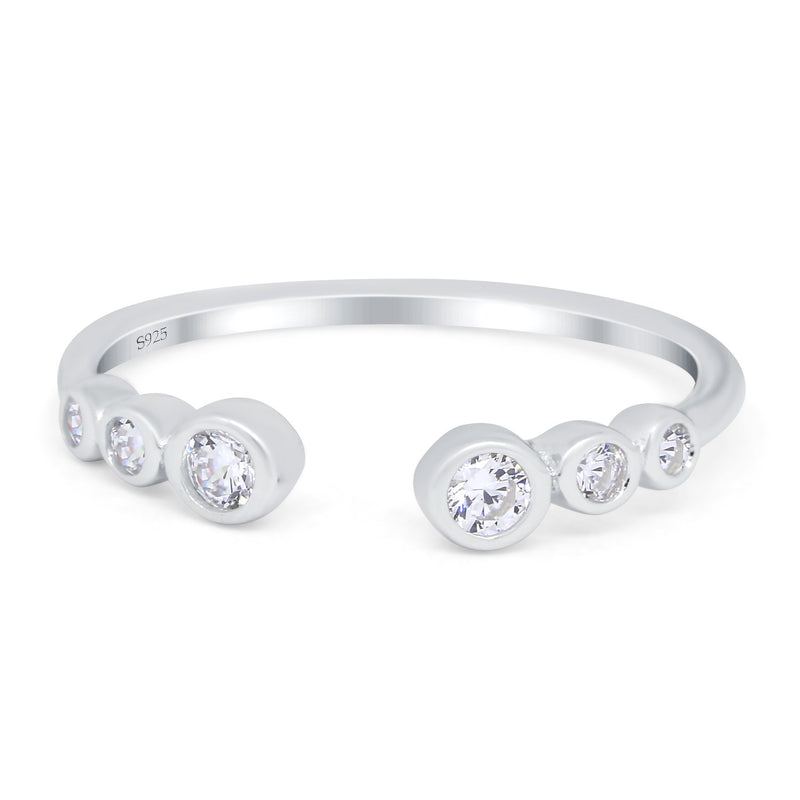 Half Eternity Ring Band Bezel Set Round Simulated Cubic Zirconia 925 Sterling Silver (4mm)