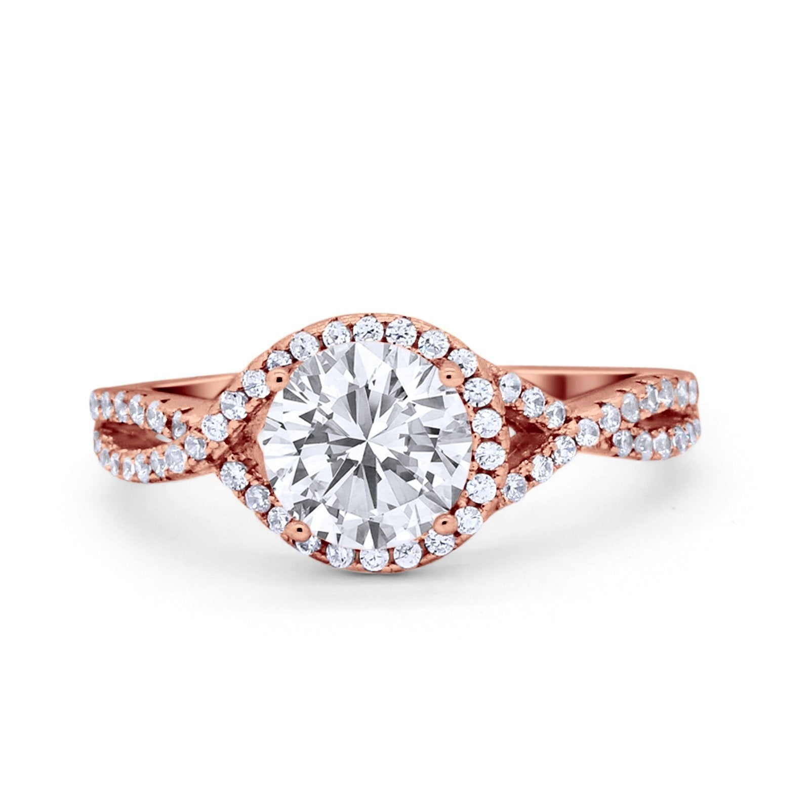 Halo Twisted Engagement Ring Simulated Cubic Zirconia 925 Sterling Silver