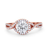 Halo Twisted Engagement Ring Simulated Cubic Zirconia 925 Sterling Silver