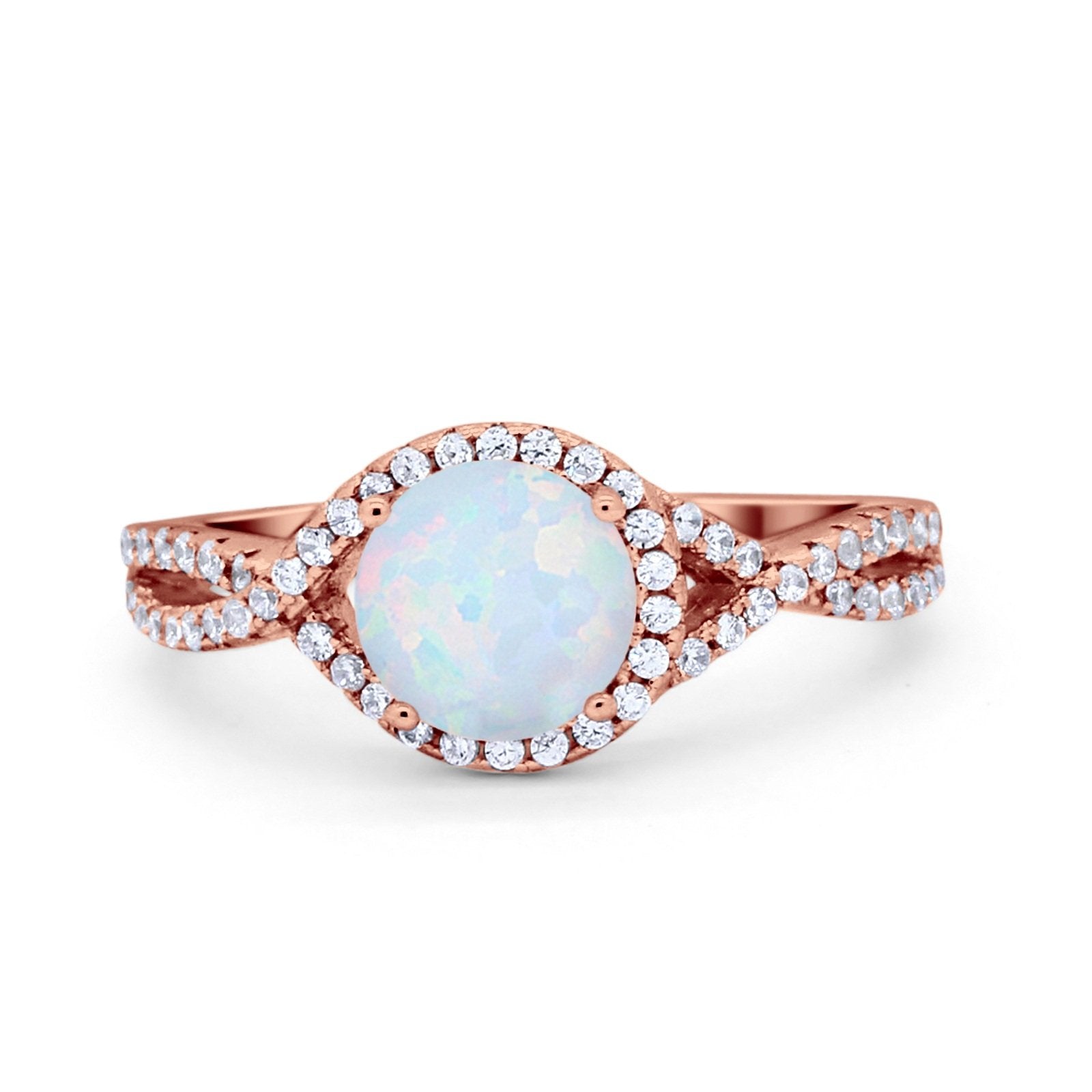 Halo Twisted Engagement Ring Simulated Cubic Zirconia 925 Sterling Silver