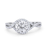 Halo Twisted Engagement Ring Simulated Cubic Zirconia 925 Sterling Silver