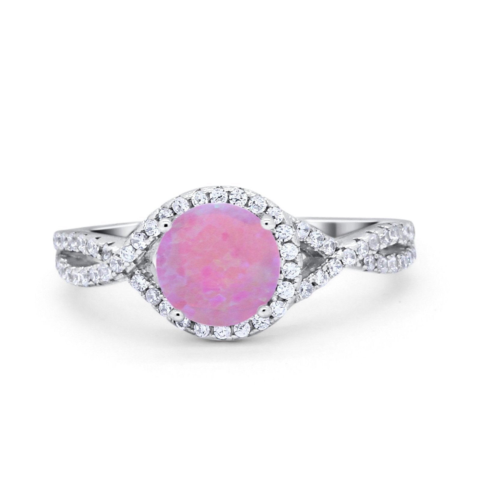 Halo Twisted Engagement Ring Simulated Cubic Zirconia 925 Sterling Silver