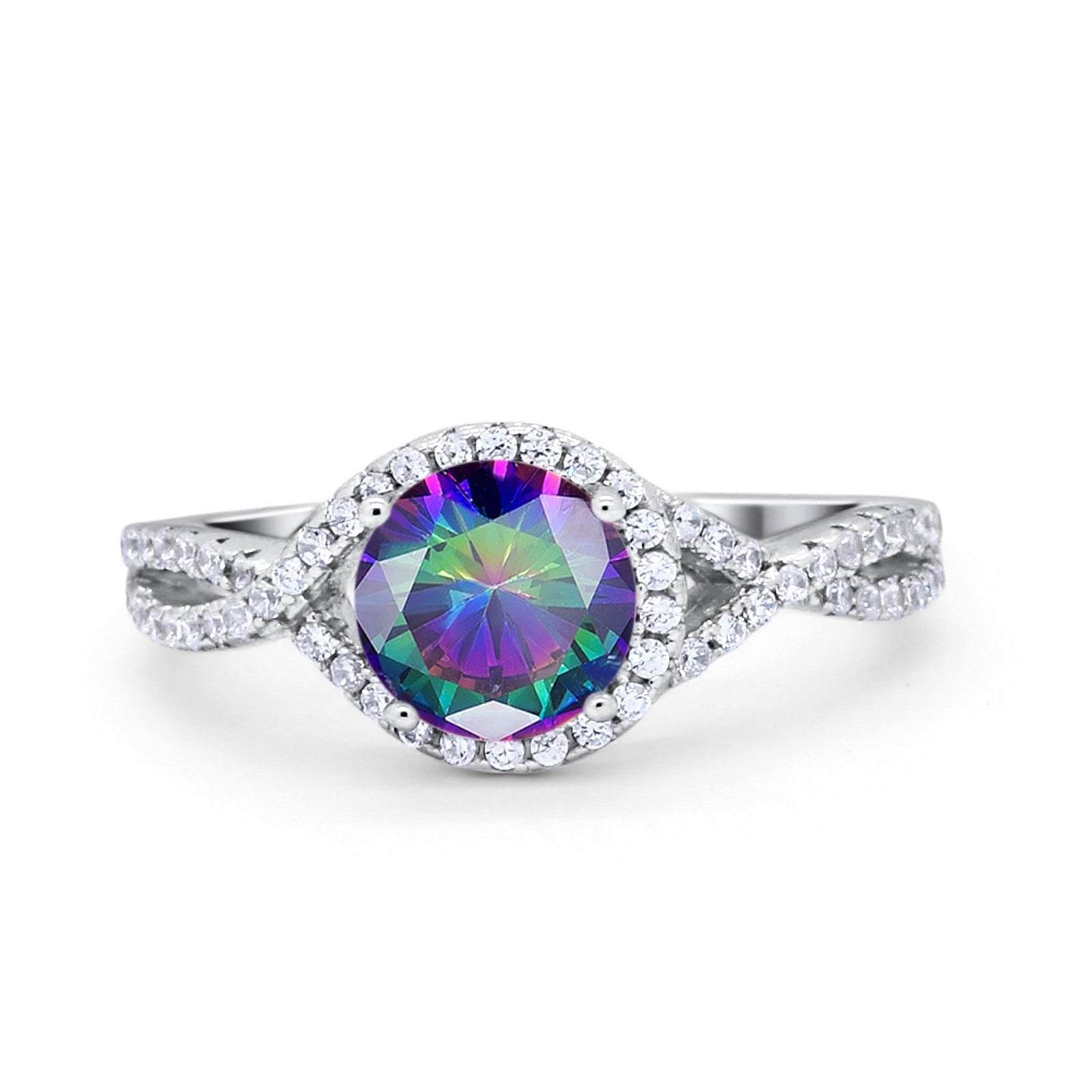 Halo Twisted Engagement Ring Simulated Cubic Zirconia 925 Sterling Silver