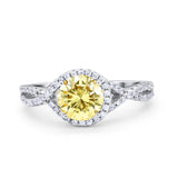 Halo Twisted Engagement Ring Simulated Cubic Zirconia 925 Sterling Silver