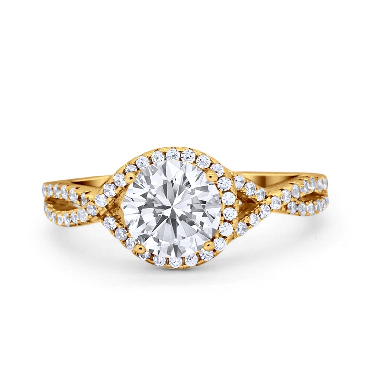 Halo Twisted Engagement Ring Simulated Cubic Zirconia 925 Sterling Silver
