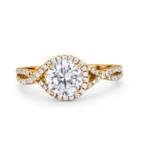 Halo Twisted Engagement Ring Simulated Cubic Zirconia 925 Sterling Silver