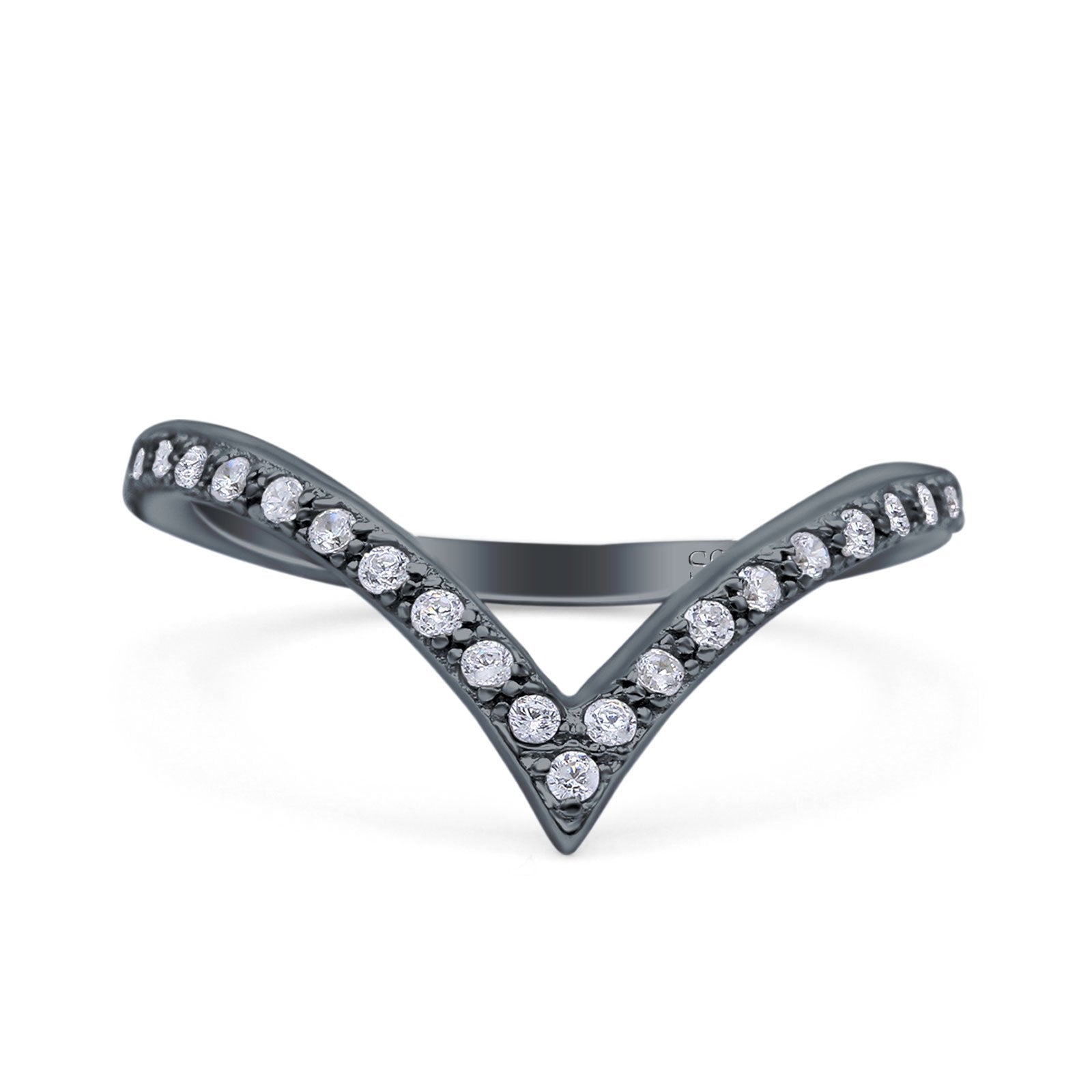 Half Eternity V Chevron Midi Ring Simulated Cubic Zirconia 925 Sterling Silver